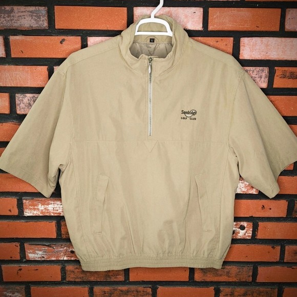 Men's Golf Jacket L 1/2 Zip Pullover Windbreaker Tan VTG Sandridge Club … - Picture 1 of 4